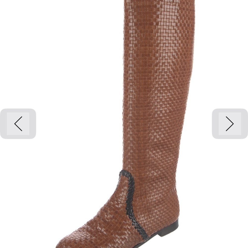 Prada Brown Woven Over-the-Knee Boots with Black Trim - Picture 2 of 9